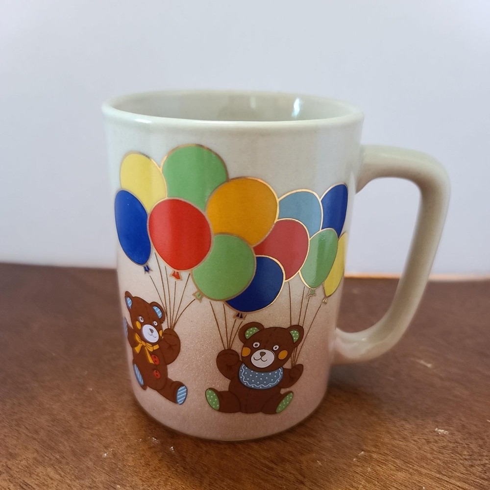 Otagiri Teddy Bears and Balloons Coffee Tea Mug Ceramic Japan 4" Vintage